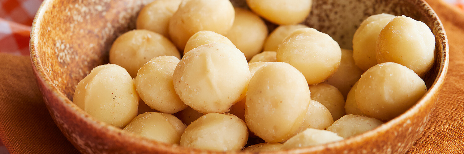 Close up of premium Australian macadamias in bowl